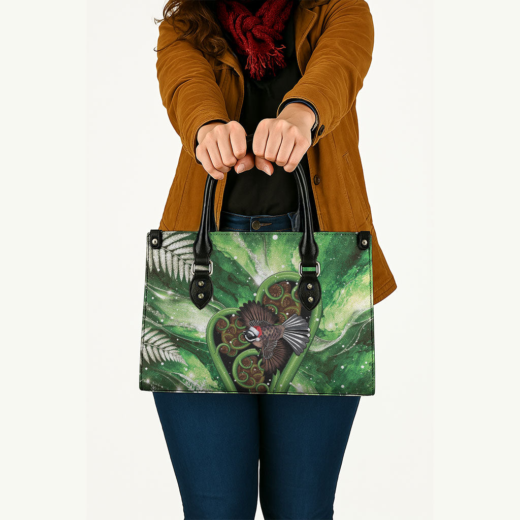 Piwakawaka New Zealand Christmas In July Leather Bag NZ Aroha Koru Fern Marble Vibes