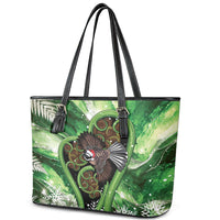 Piwakawaka New Zealand Christmas In July Leather Tote Bag NZ Aroha Koru Fern Marble Vibes