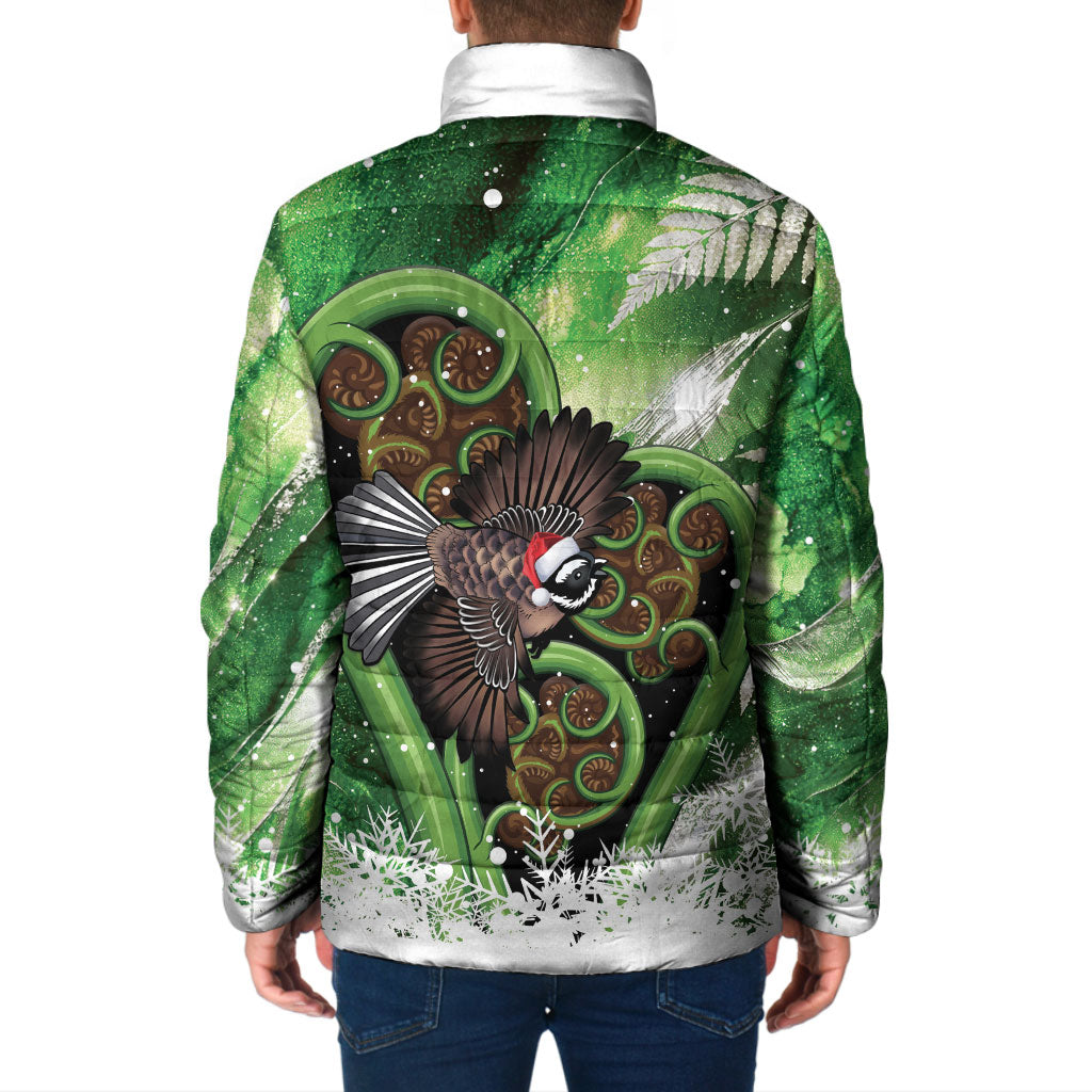 Piwakawaka New Zealand Christmas In July Padded Jacket NZ Aroha Koru Fern Marble Vibes
