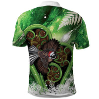 Piwakawaka New Zealand Christmas In July Polo Shirt NZ Aroha Koru Fern Marble Vibes