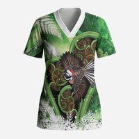 Piwakawaka New Zealand Christmas In July Scrub Top NZ Aroha Koru Fern Marble Vibes
