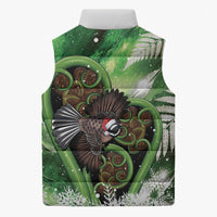 Piwakawaka New Zealand Christmas In July Sleeveless Puffer Jacket NZ Aroha Koru Fern Marble Vibes