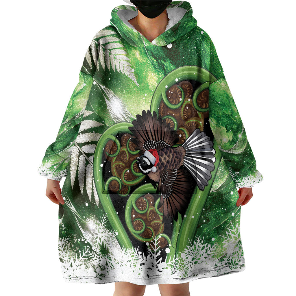 Piwakawaka New Zealand Christmas In July Wearable Blanket Hoodie NZ Aroha Koru Fern Marble Vibes