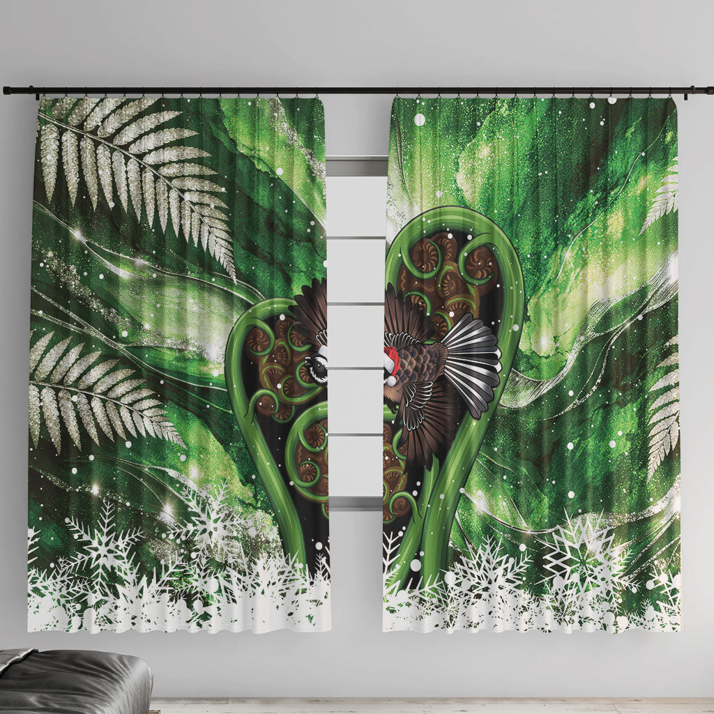 Piwakawaka New Zealand Christmas In July Window Curtain NZ Aroha Koru Fern Marble Vibes