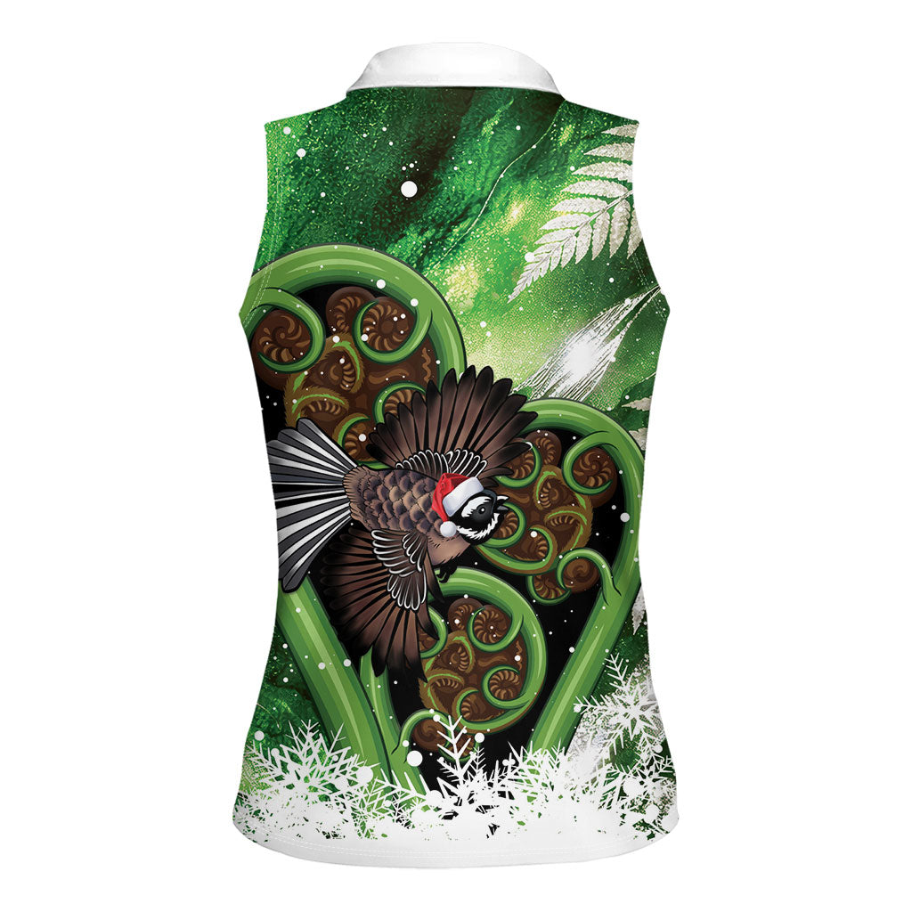 Piwakawaka New Zealand Christmas In July Women Sleeveless Polo Shirt NZ Aroha Koru Fern Marble Vibes