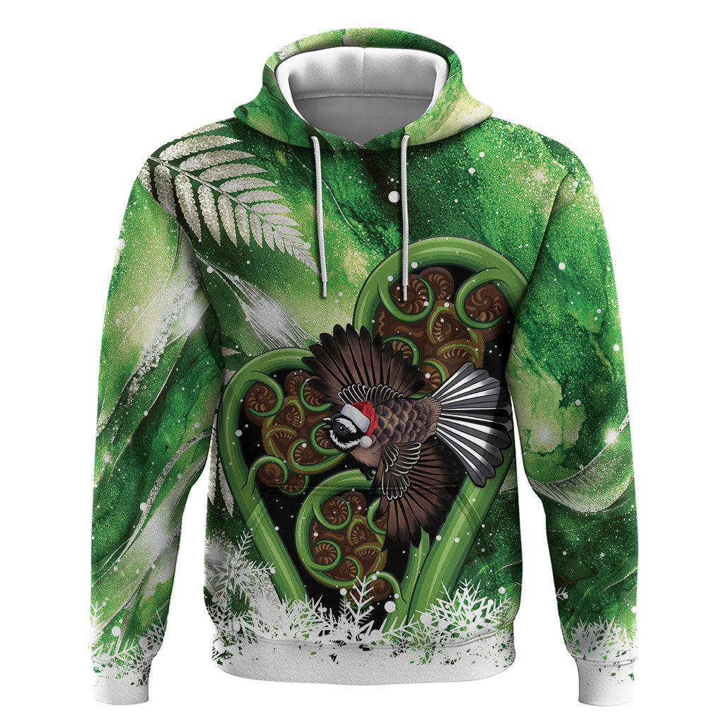 Piwakawaka New Zealand Christmas In July Zip Hoodie NZ Aroha Koru Fern Marble Vibes