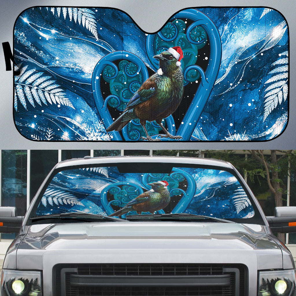 Tui Bird New Zealand Christmas In July Auto Sun Shade NZ Aroha Koru Fern Marble Vibes LT14 Blue - Polynesian Pride