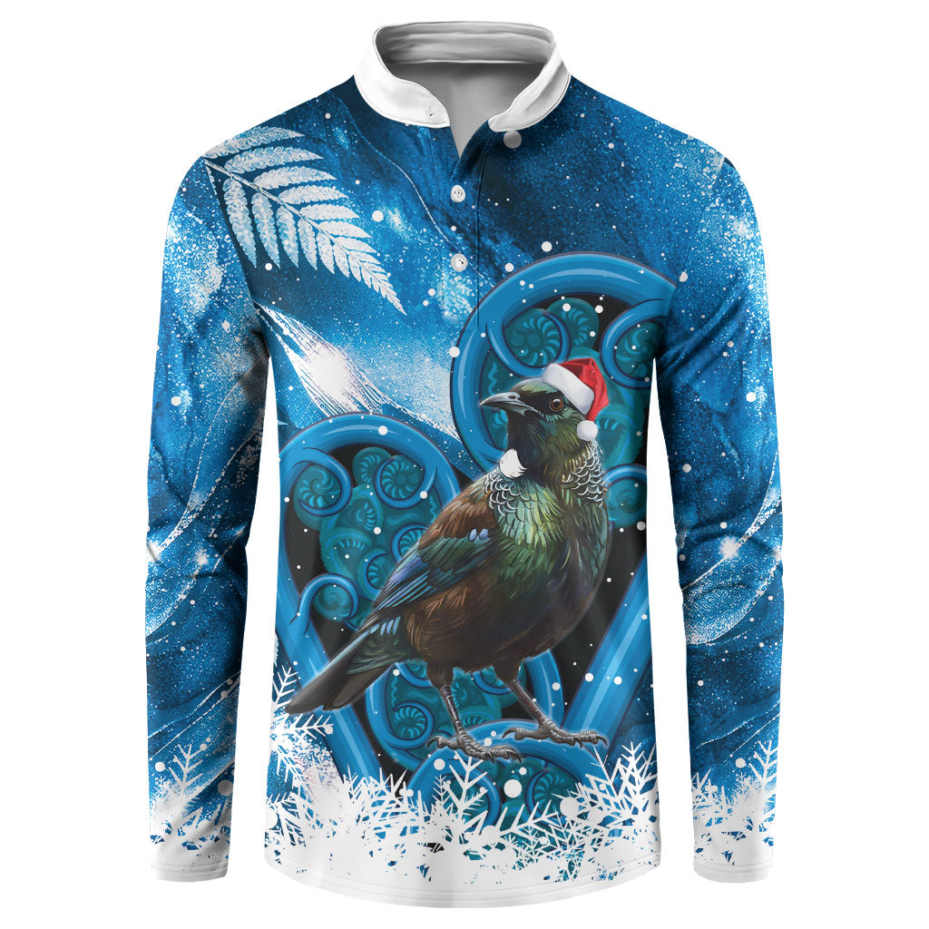 Tui Bird New Zealand Christmas In July Button Sweatshirt NZ Aroha Koru Fern Marble Vibes