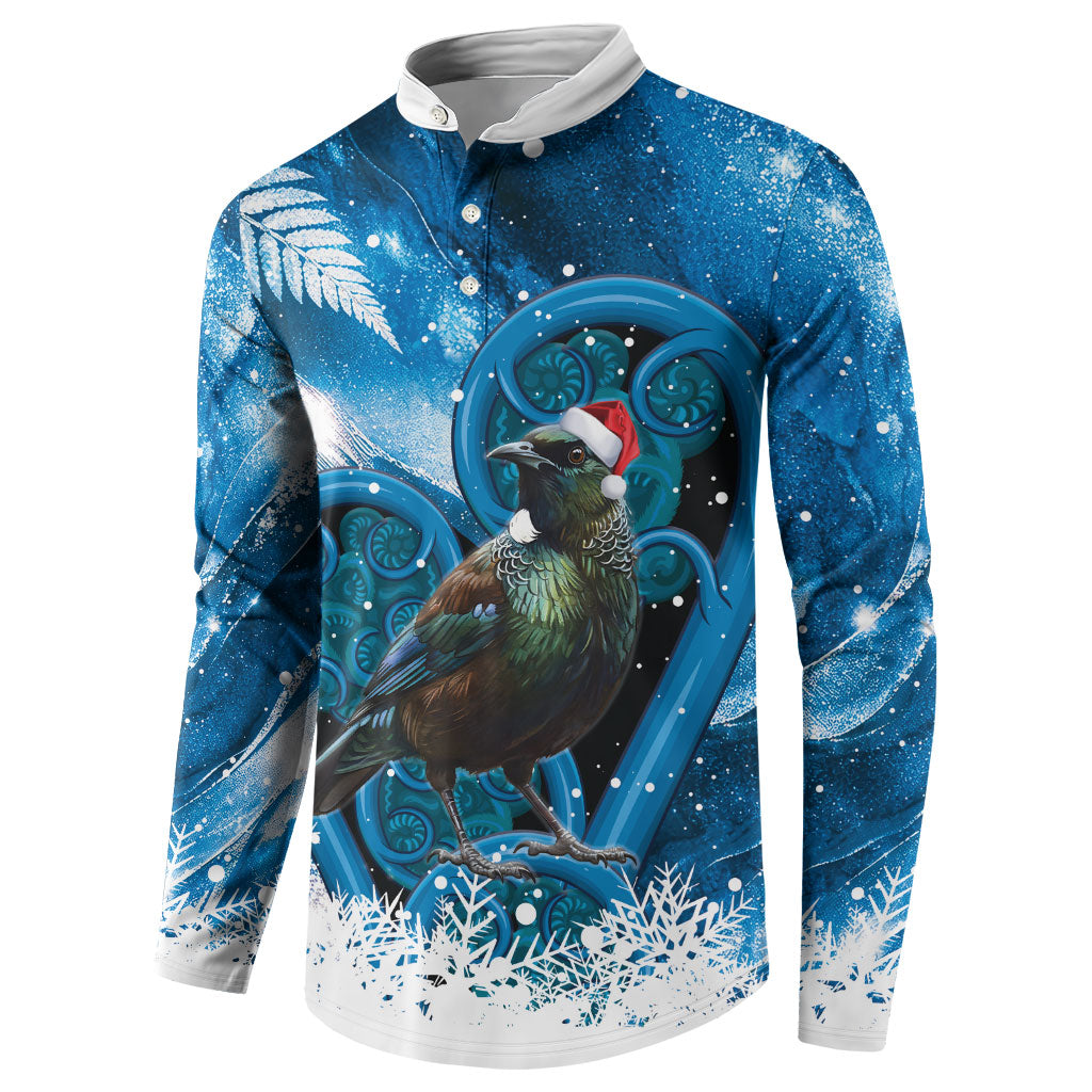 Tui Bird New Zealand Christmas In July Button Sweatshirt NZ Aroha Koru Fern Marble Vibes