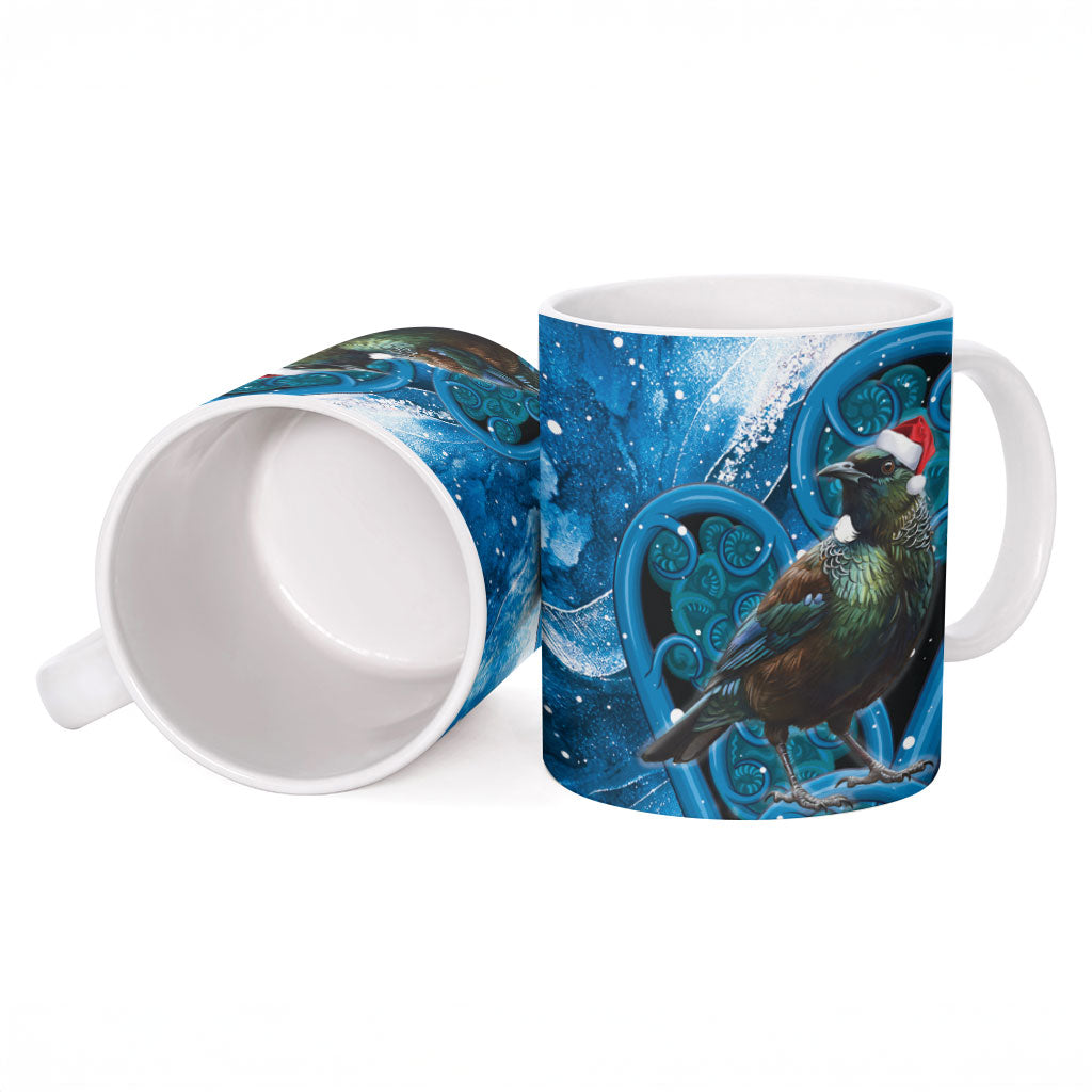 Tui Bird New Zealand Christmas In July Ceramic Mug NZ Aroha Koru Fern Marble Vibes