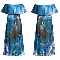 Tui Bird New Zealand Christmas In July Couples Matching Off Shoulder Maxi Dress and Long Sleeve Button Shirt NZ Aroha Koru Fern Marble Vibes LT14 - Polynesian Pride