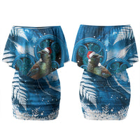 Tui Bird New Zealand Christmas In July Couples Matching Off Shoulder Short Dress and Long Sleeve Button Shirt NZ Aroha Koru Fern Marble Vibes LT14 - Polynesian Pride