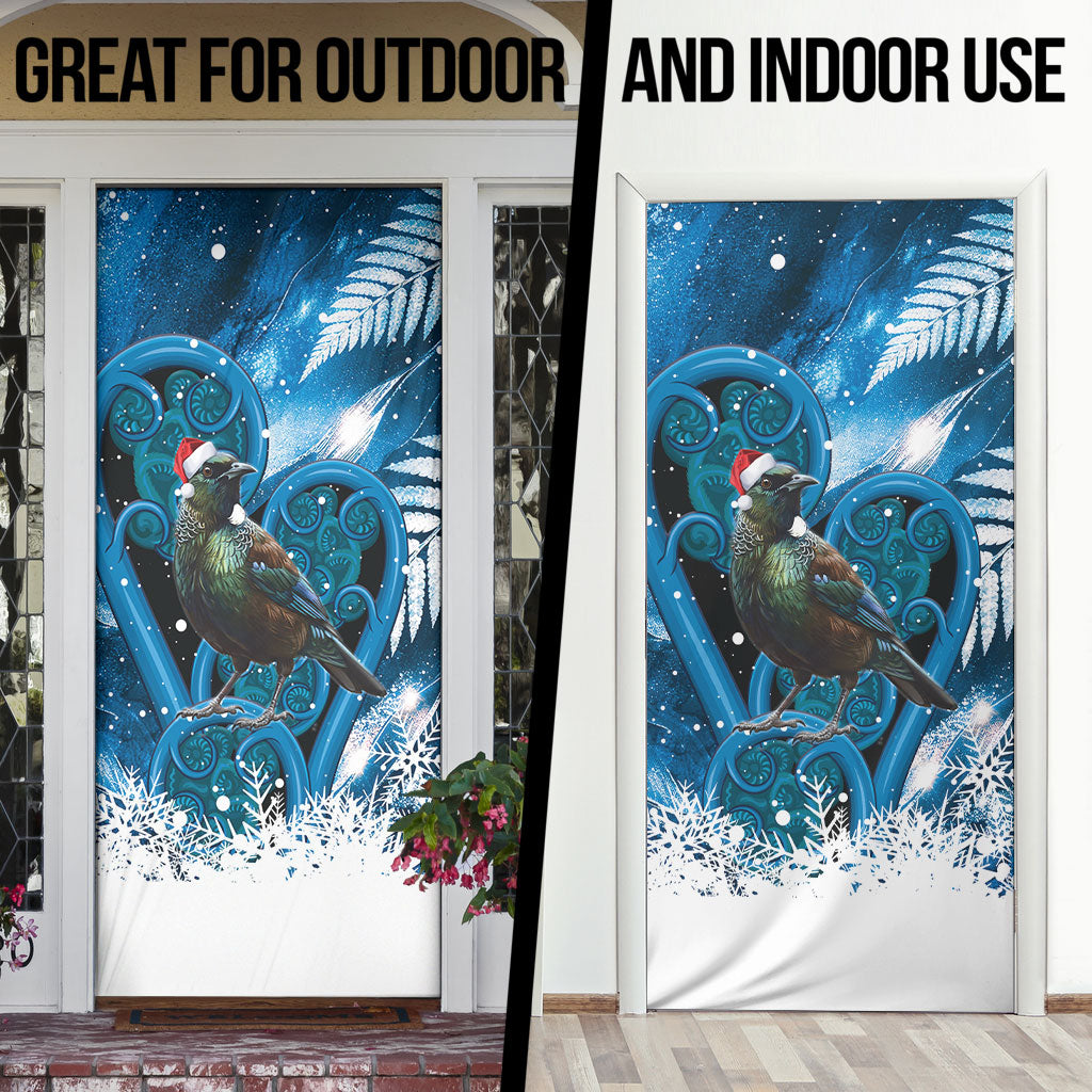 Tui Bird New Zealand Christmas In July Door Cover NZ Aroha Koru Fern Marble Vibes