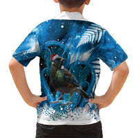 Tui Bird New Zealand Christmas In July Family Matching Long Sleeve Bodycon Dress and Hawaiian Shirt NZ Aroha Koru Fern Marble Vibes