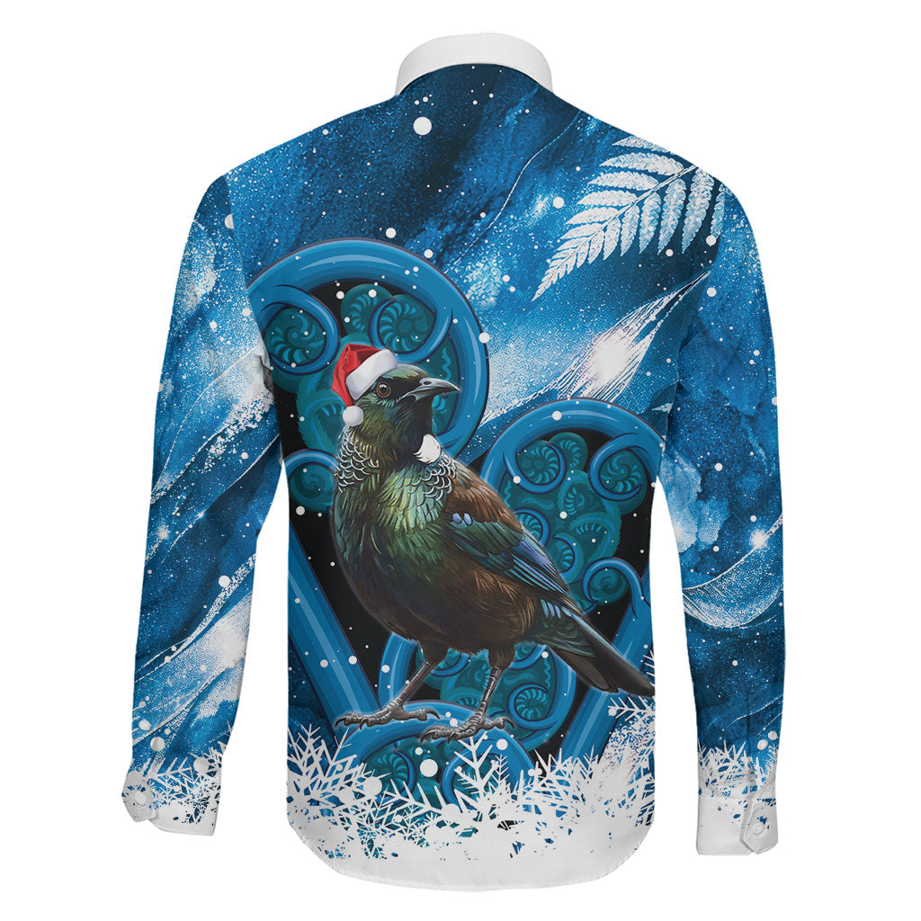 Tui Bird New Zealand Christmas In July Family Matching Off The Shoulder Long Sleeve Dress and Hawaiian Shirt NZ Aroha Koru Fern Marble Vibes