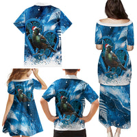 Tui Bird New Zealand Christmas In July Family Matching Puletasi and Hawaiian Shirt NZ Aroha Koru Fern Marble Vibes