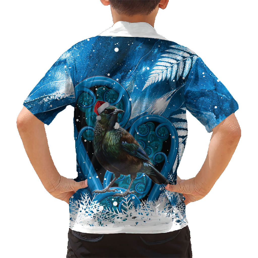 Tui Bird New Zealand Christmas In July Family Matching Summer Maxi Dress and Hawaiian Shirt NZ Aroha Koru Fern Marble Vibes