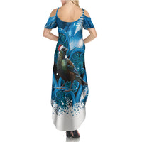 Tui Bird New Zealand Christmas In July Family Matching Summer Maxi Dress and Hawaiian Shirt NZ Aroha Koru Fern Marble Vibes