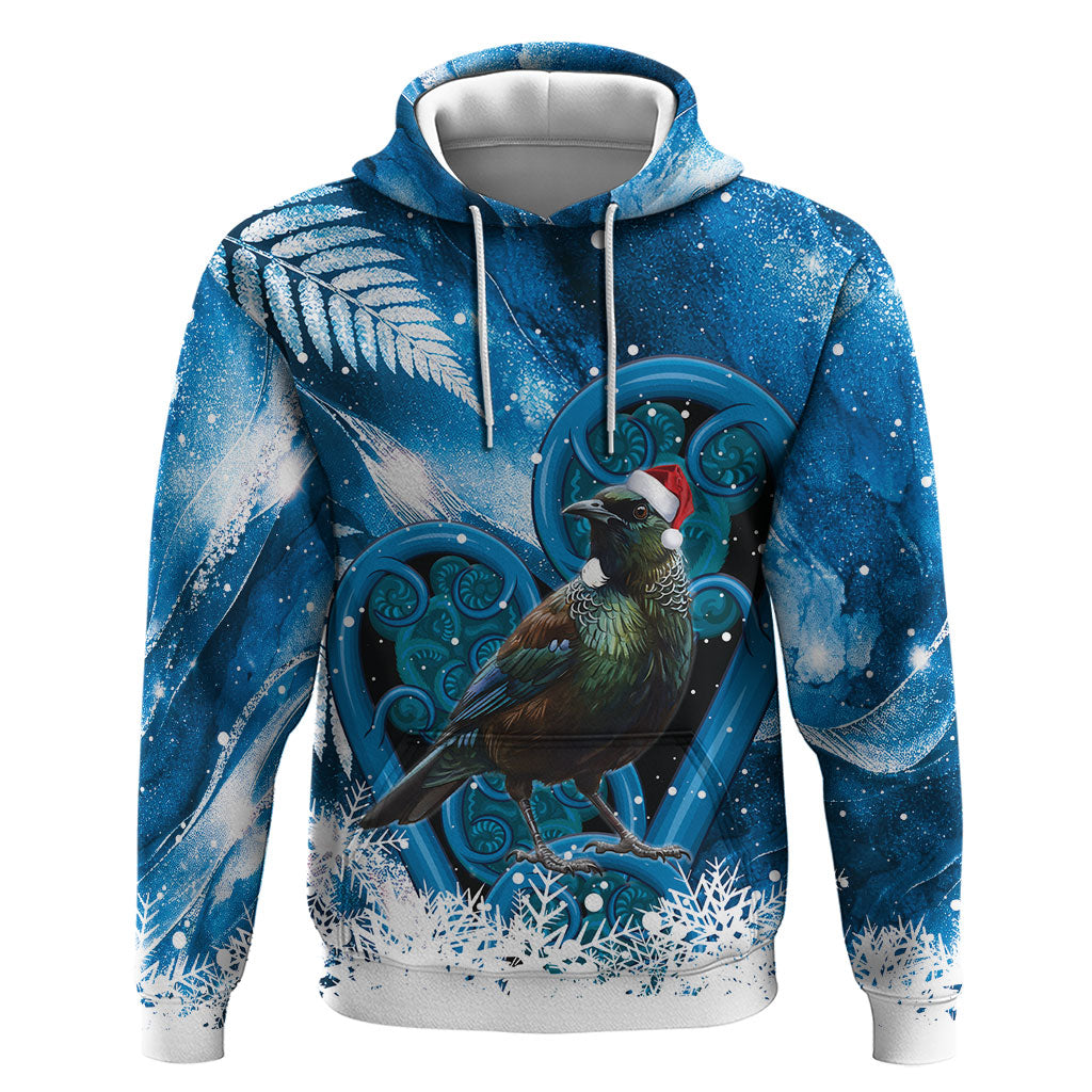 Tui Bird New Zealand Christmas In July Hoodie NZ Aroha Koru Fern Marble Vibes