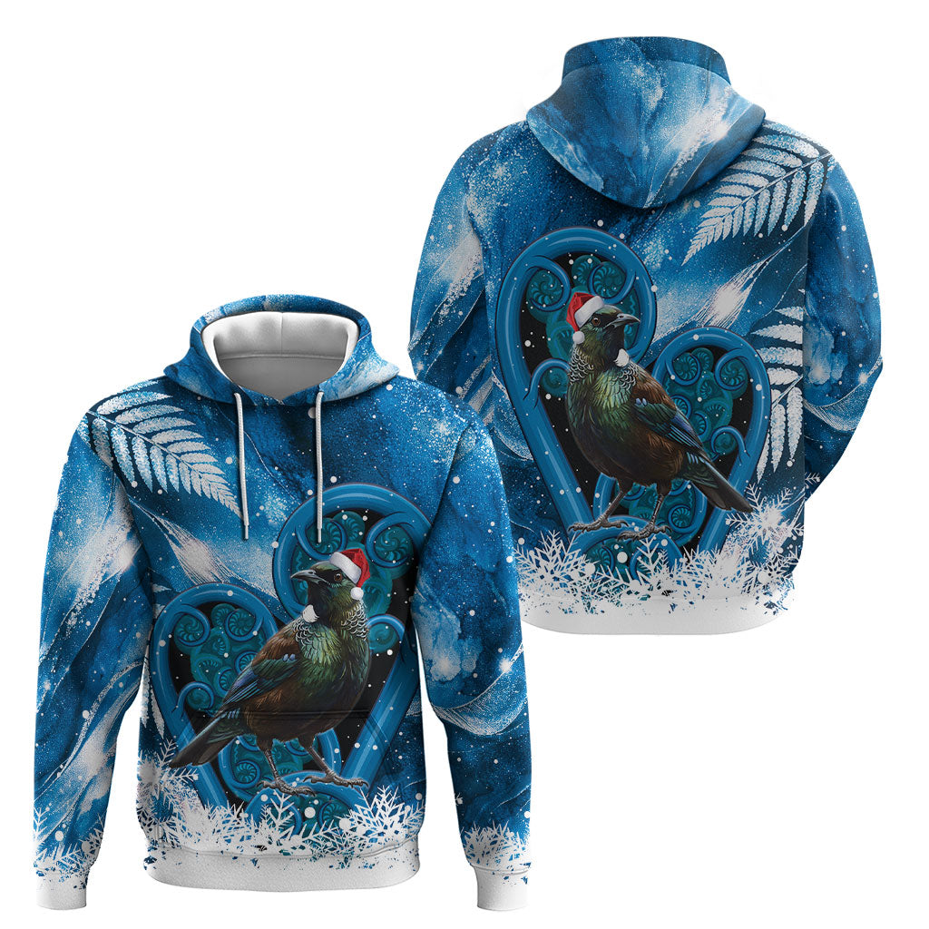 Tui Bird New Zealand Christmas In July Hoodie NZ Aroha Koru Fern Marble Vibes