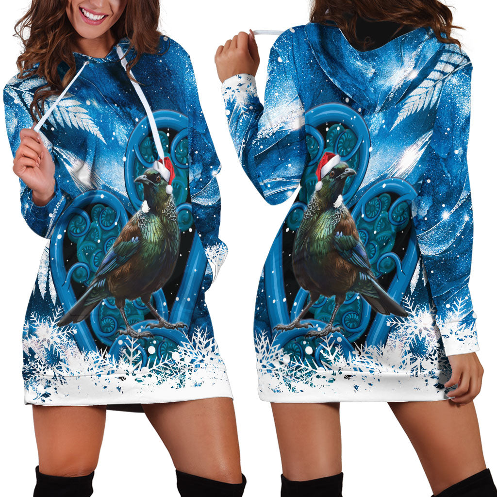 Tui Bird New Zealand Christmas In July Hoodie Dress NZ Aroha Koru Fern Marble Vibes