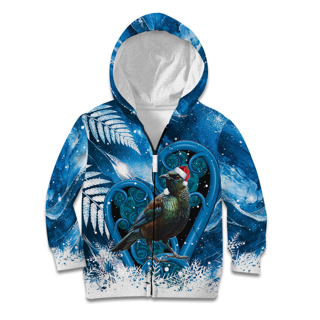 Tui Bird New Zealand Christmas In July Kid Hoodie NZ Aroha Koru Fern Marble Vibes