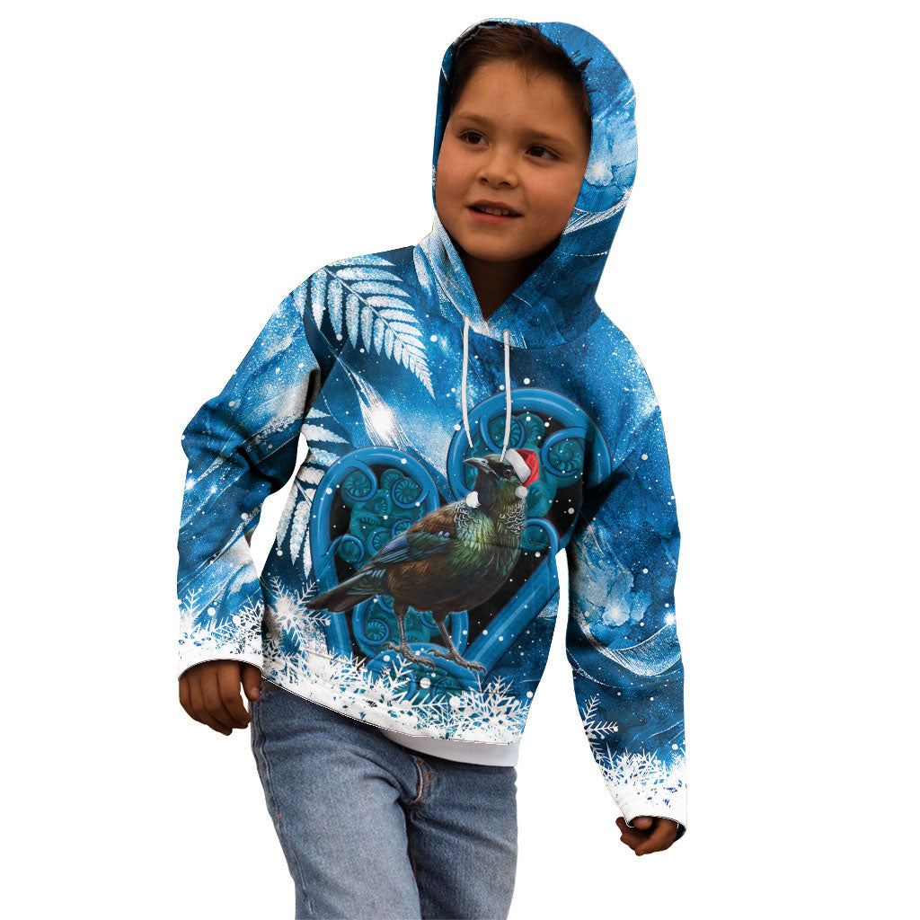 Tui Bird New Zealand Christmas In July Kid Hoodie NZ Aroha Koru Fern Marble Vibes