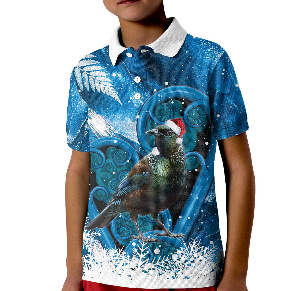 Tui Bird New Zealand Christmas In July Kid Polo Shirt NZ Aroha Koru Fern Marble Vibes