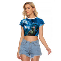 Tui Bird New Zealand Christmas In July Raglan Cropped T Shirt NZ Aroha Koru Fern Marble Vibes