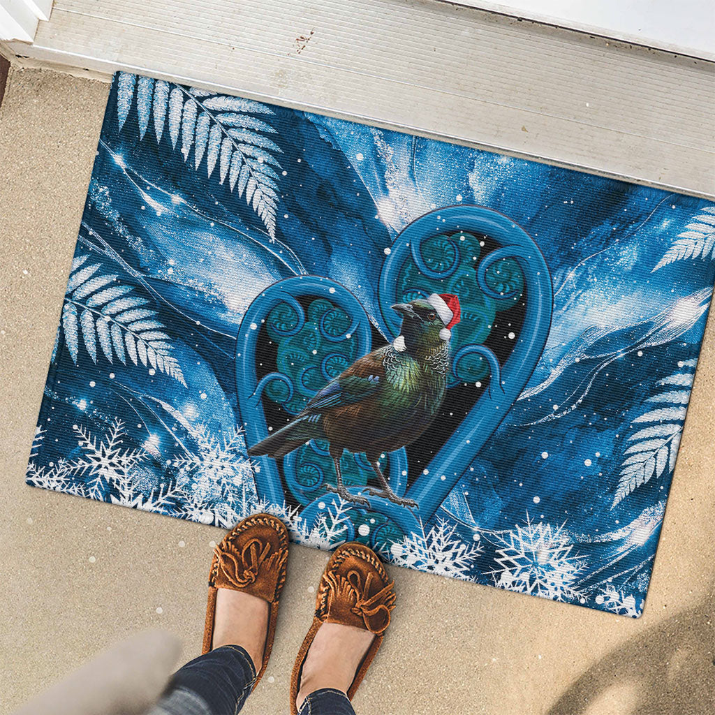 Tui Bird New Zealand Christmas In July Rubber Doormat NZ Aroha Koru Fern Marble Vibes