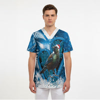 Tui Bird New Zealand Christmas In July Scrub Top NZ Aroha Koru Fern Marble Vibes