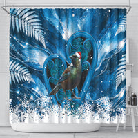 Tui Bird New Zealand Christmas In July Shower Curtain NZ Aroha Koru Fern Marble Vibes