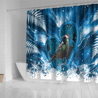 Tui Bird New Zealand Christmas In July Shower Curtain NZ Aroha Koru Fern Marble Vibes