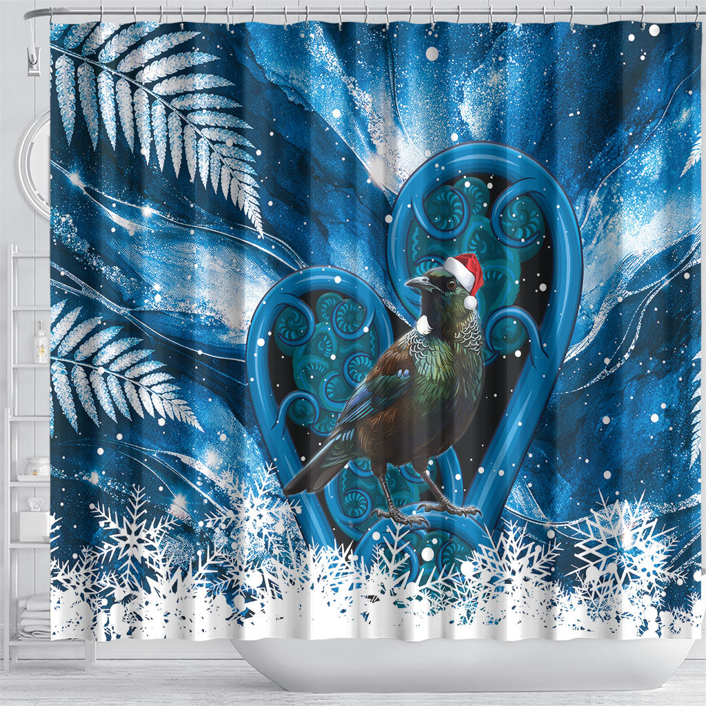 Tui Bird New Zealand Christmas In July Shower Curtain NZ Aroha Koru Fern Marble Vibes