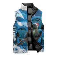 Tui Bird New Zealand Christmas In July Sleeveless Puffer Jacket NZ Aroha Koru Fern Marble Vibes