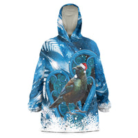 Tui Bird New Zealand Christmas In July Wearable Blanket Hoodie NZ Aroha Koru Fern Marble Vibes