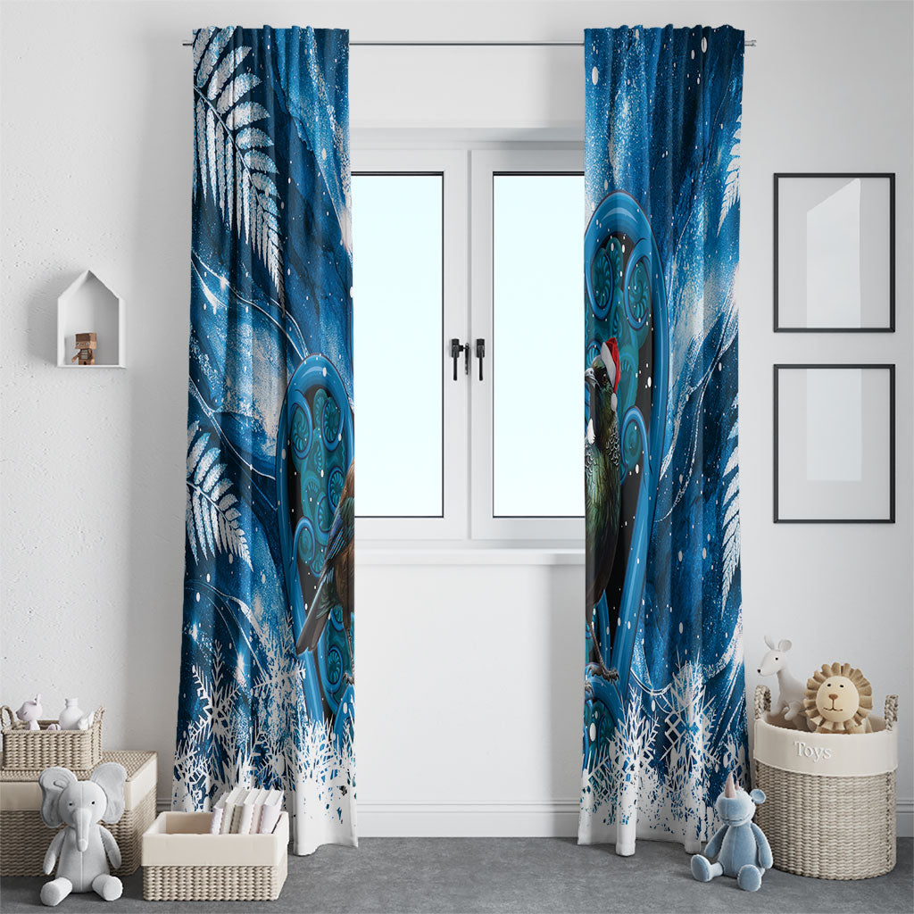 Tui Bird New Zealand Christmas In July Window Curtain NZ Aroha Koru Fern Marble Vibes