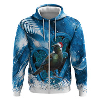 Tui Bird New Zealand Christmas In July Zip Hoodie NZ Aroha Koru Fern Marble Vibes