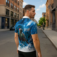 Tui Bird New Zealand Christmas In July Zipper Polo Shirt NZ Aroha Koru Fern Marble Vibes