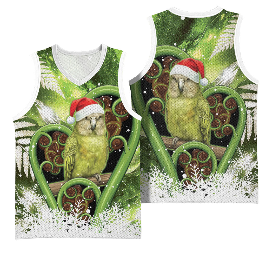 Kakapo New Zealand Christmas In July Basketball Jersey NZ Aroha Koru Fern Marble Vibes
