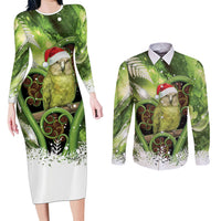 Kakapo New Zealand Christmas In July Couples Matching Long Sleeve Bodycon Dress and Long Sleeve Button Shirt NZ Aroha Koru Fern Marble Vibes