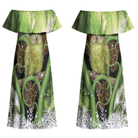 Kakapo New Zealand Christmas In July Couples Matching Off Shoulder Maxi Dress and Long Sleeve Button Shirt NZ Aroha Koru Fern Marble Vibes LT14 - Polynesian Pride
