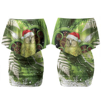 Kakapo New Zealand Christmas In July Couples Matching Off Shoulder Short Dress and Long Sleeve Button Shirt NZ Aroha Koru Fern Marble Vibes LT14 - Polynesian Pride