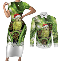 Kakapo New Zealand Christmas In July Couples Matching Short Sleeve Bodycon Dress and Long Sleeve Button Shirt NZ Aroha Koru Fern Marble Vibes