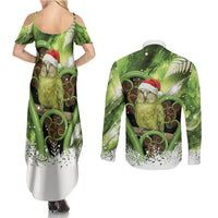 Kakapo New Zealand Christmas In July Couples Matching Summer Maxi Dress and Long Sleeve Button Shirt NZ Aroha Koru Fern Marble Vibes