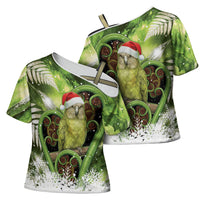 Kakapo New Zealand Christmas In July Cross Shoulder Shirt NZ Aroha Koru Fern Marble Vibes