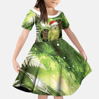 Kakapo New Zealand Christmas In July Family Matching Long Sleeve Bodycon Dress and Hawaiian Shirt NZ Aroha Koru Fern Marble Vibes
