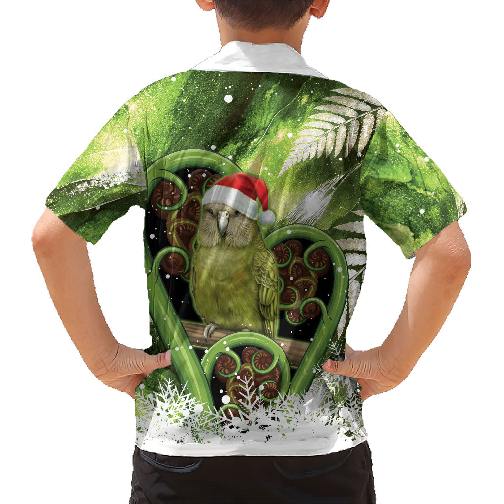 Kakapo New Zealand Christmas In July Family Matching Off The Shoulder Long Sleeve Dress and Hawaiian Shirt NZ Aroha Koru Fern Marble Vibes