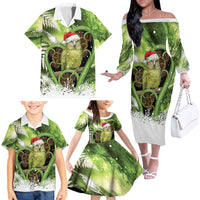 Kakapo New Zealand Christmas In July Family Matching Off The Shoulder Long Sleeve Dress and Hawaiian Shirt NZ Aroha Koru Fern Marble Vibes