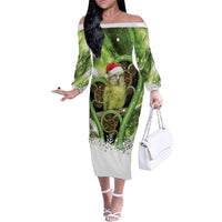 Kakapo New Zealand Christmas In July Family Matching Off The Shoulder Long Sleeve Dress and Hawaiian Shirt NZ Aroha Koru Fern Marble Vibes